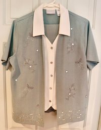 Lot CV20- Alfred Dunner Turquoise & White Short Sleeve Top & Pant Set - Suit Size 10