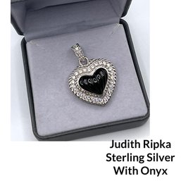 Lot 56- Judith Ripka Sterling Silver Black Heart Pendant Enhancer With Onyx