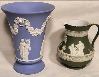 Lot 2 - Pair Of Wedgwood Pieces  Vase & Pitcher Black & Blue