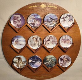 Lot 9 - Wolves Wilderness Companions Al Agnew Set Of 12 Mini Plates W/ Wall Display