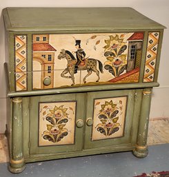 Lot 11 - Hand Painted Folk Art Antique Commode Storage Cabinet