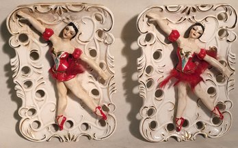 Lot 14 - A Pair Of 1950's Pin Up Girl Dancer Ceramic Wall Pockets