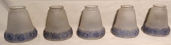 Lot 102 - Grouping Of 5 Matching, Frosted, Hand Painted, Antique Glass Lamp Shades Blue