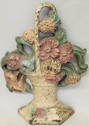 Lot 111 - Antique Painted Cast Iron Basket Of Flowers Figural Door Stop