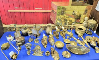 Lot 101 - Large Decorative Brassware Table Lot With Brass Cedar Chest Over 30 Pieces!