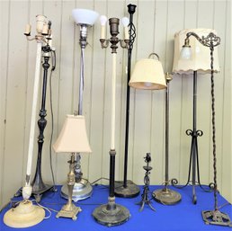 Lot 103 - Grouping Of 10 Vintage Floor & Table Lamps Cast Iron Marble Bases Various Heights