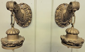 Lot 112 - Absolutely Fabulous Pair Of Antique Plaster Metal Architectural Wall Sconce Lamps MUST SEE!