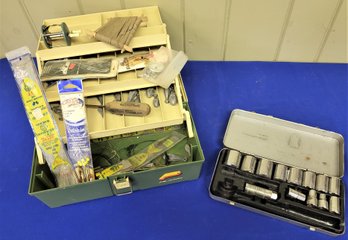 Lot 122 - Lure Box Of Fisherman Items & A Box Of Socket Tools
