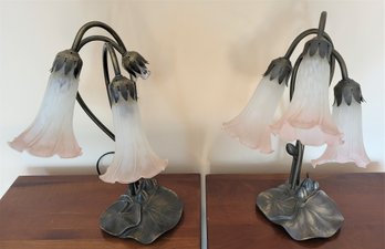 Lot 103 - Pair Of Contemporary Metal Tulip Table Lamps - Work Great!
