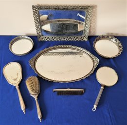 Lot 112 - Sterling Silver Vanity Hand Mirrors Brush Comb & Dresser Mirrors - 8 Pieces