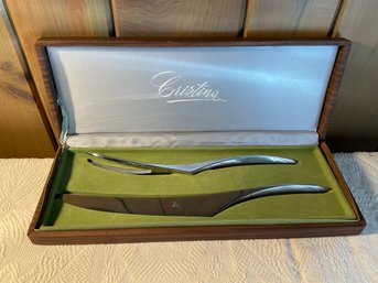 Lot 83- Cristina Mid Century Sleek Stainless Steel Carving Set In Box