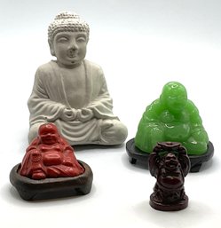 Lot 90L- Collection Of Buddhas Carved Red Chinese Green Jade? Lot Of 4