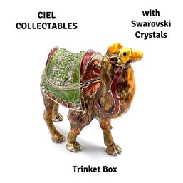 Lot 32F- CIEL Collectables Enamel Standing Camel Trinket Box Swarovski Crystals In Original Box