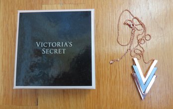 Lot 9CV- Victoria' Secret Rose Gold / Black 'V' Pendant Necklace  New Never Worn