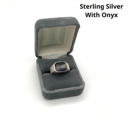 Lot P4- Sterling Silver With Black Onyx Stone Mens Ring Size 11 1/2