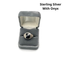 Lot P6- Sterling Silver With Black Onyx Mens Ring Size 12