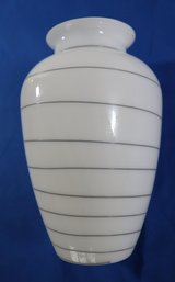Lot 200- Post Modern Cambridge Art Glass Hand Blown Vase - White With Gray Stripe