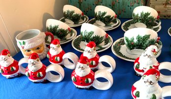 Lot 52A- Christmas Tea Cups Napkin Holders S & P Bowl 21 Pieces