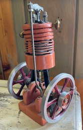Lot 133- Vintage Cast Iron Air Compressor - Electric Metal Pump With Wheels Steam Punk
