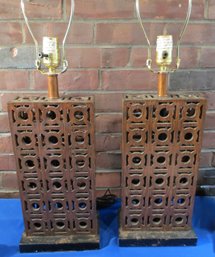Lot 500SES-  Pair Of Mid Century Reproduction Unique Table Lamps