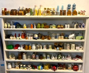 Lot 181- Super Fun Lot Of Vintage Salt And Peppers Collection Plus Shelf