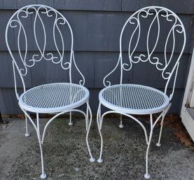 Lot 236- Ice Cream Parlor -  White Wrought Iron Bistro Chairs - Pair