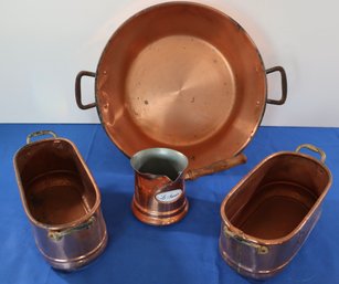 Lot 215- Vintage Copper Lot - Bowl - Pitcher - Pots - Turkey - Lot Of 4