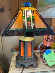 Lot 131- Gorgeous Two Way Stained Glass Table Lamp - Works!