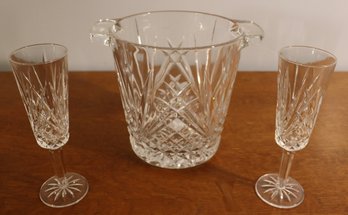 Lot 226-  Crystal Ice Bucket & 2 Champagne Glasses