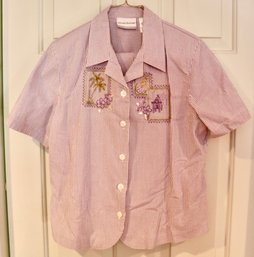 Lot CV17- Alfred Dunner Lavender Pinstripped Embroidered Short Sleeve Top & Pant Set - Size 12 Petite