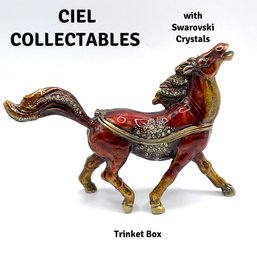 Lot 32C- CIEL Collectables Running Galloping Enamel Horse Trinket Box Swarovski Crystals