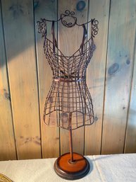 Lot 48- Decorative Wire Dress Form Mannequin With Wood Base