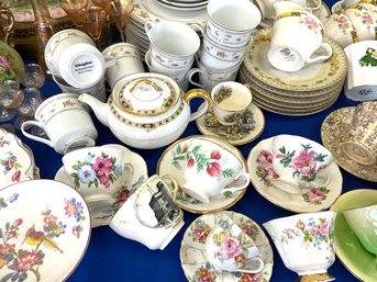 Lot 38- Fabulous Victorian Fine China Lot - Tea Cups Dish Set Stemware Decanters