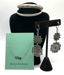Lot 37- Valentine Lot! Maya Brenner New Love Bracelet 2 Bangles Costume Earrings