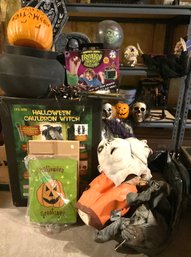 Lot 310A- Huge Lot Of Halloween Decorations Life Size Witch Cauldron Masks Signs