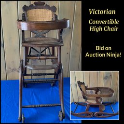 Lot 160- Victorian Baby Mechanical High Chair - Turns To Seat