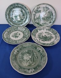 Lot 213-Spode Green Archive Collection Georgian Series China Dinner Plates - 5 Piece Lot - Woodman