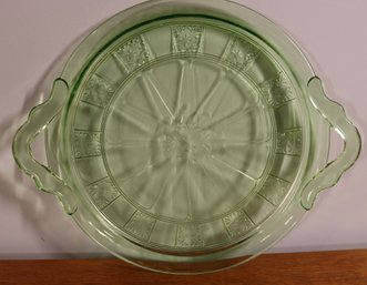 Lot 230-  Green Depression Glass Double Handle 12.5 Inch Plate
