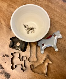 Lot 88- Pottery Bowl By Heidi & Collection Of Vintage Dog Cookie Cutters Poodle Bone