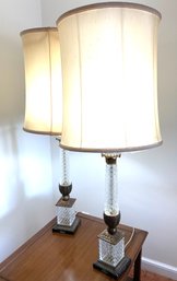 Lot 6- Pair Of Mid Century Crystal & Carrara Marble Base Table Lamps- Made In Italy