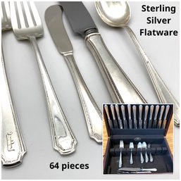 Lot M55- Sterling Silver Flatware Set - 64 Pieces Forks, Teaspoons, Knives, Carving Set, Butter Knives