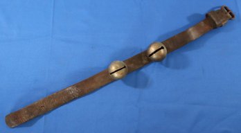 Lot 256-  Antique Horse Sleigh Bell Leather Collar- Big!
