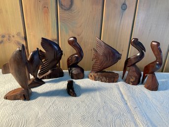 Lot 81- Lot Of 8 Hand Carved Sea Ocean Animal Decor Fish Pelican Seal Dolphin