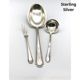 Lot M52- Sterling Silver Serving Spoon Ladle Pickle Lemon Fork Lot Of 3