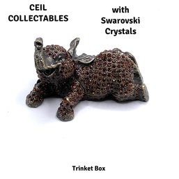 Lot 32 H- CIEL Collectables Enamel Baby Elephant Good Luck Swarovski Crystal Trinket Box