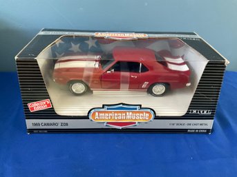 Lot 95- New In Box 1993 American Muscle 1/18 Die Cast 1969 Red Camaro Z 28 Car