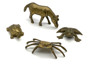 Lot L2- Lot Of 4 Collectible Brass - Crab Frog Horse Turtle