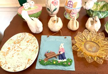 Lot 33- Happy Easter Lot - 18 Pieces Red Wood Tulip, Decor, Serving Plates