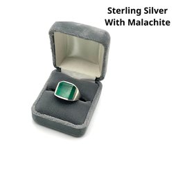 Lot P5- Sterling Silver With Malachite Mens Ring Size 10 1/2 - 11