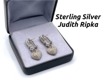 Lot 11- Sterling Silver Judith Ripka Dangle Heart Earrings